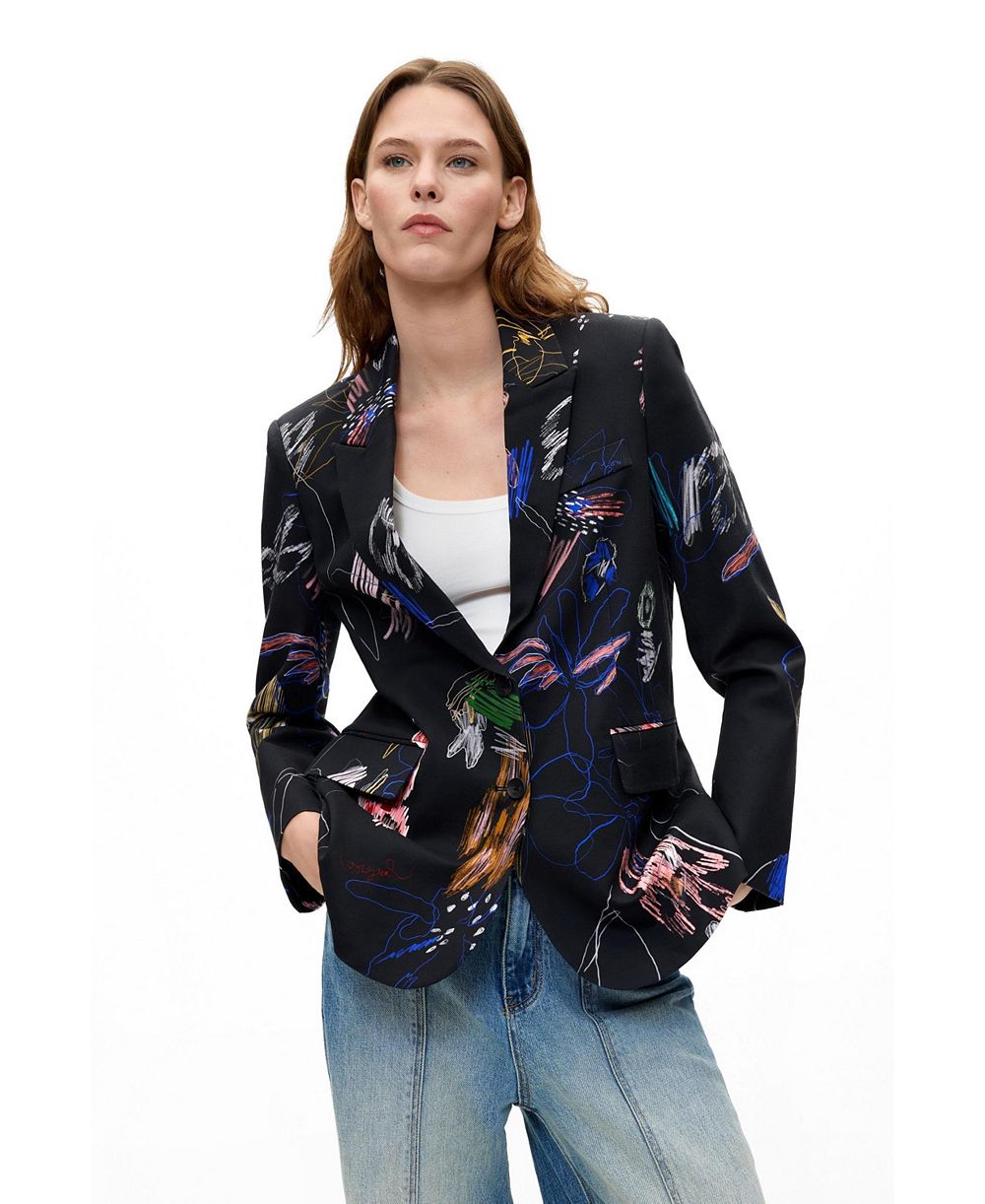 Desigual Women's Floral-Print Single-Breasted Cotton-Blend Blazer