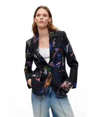 Desigual Women's Floral-Print Single-Breasted Cotton-Blend Blazer