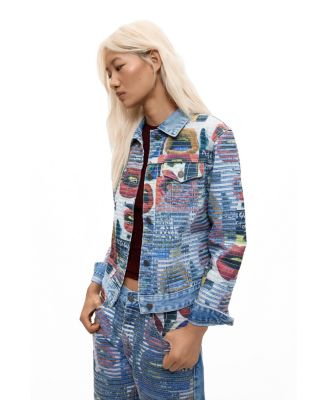 Desigual Women's Short Graphic-Print Denim Jacket