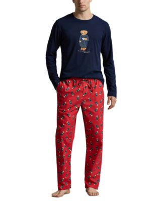 Polo Ralph Lauren Men's Polo Bear Long-Sleeve Crewneck Cotton Top and Pants, 2-Piece Set
