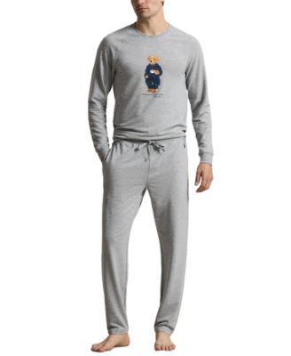 Мужской комплект из футболки с длинным рукавом и пижамных брюк Polo Ralph Lauren с принтом медведя Polo, 2 предмета