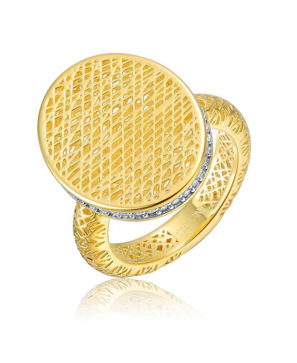 Rachel Glauber Radiant 14K Gold Plated Mesh Brilliant CZ Pave Ring