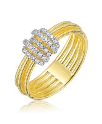 Rachel Glauber Radiant 14K Gold Plated Mesh Brilliant CZ Bands Ring