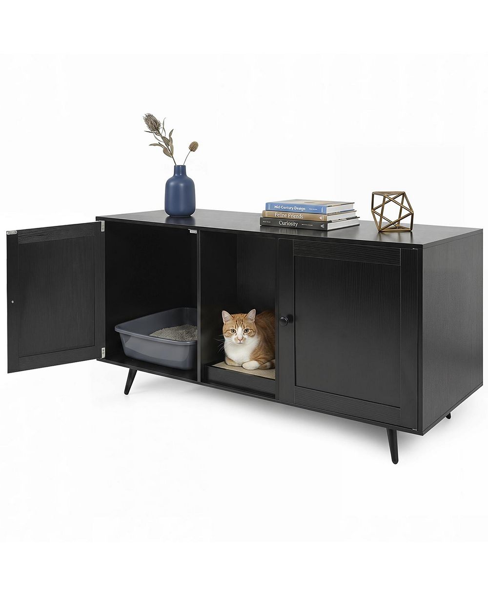 RUIE Double Cat Litter Box Enclosure for 2 Cats with Scratching Pad