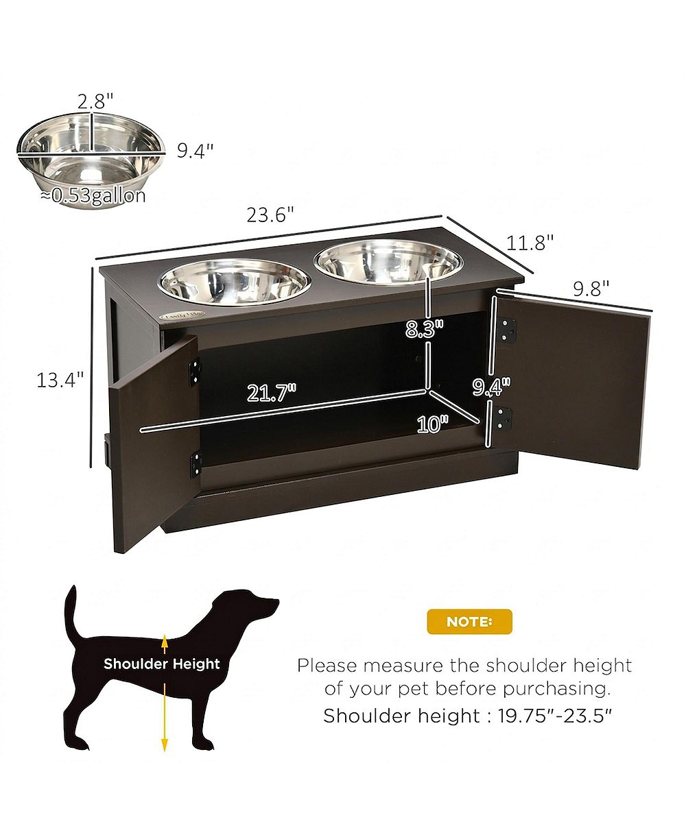 RUIE Elevated Dog Bowls with Storage Cabinet and Two Stainless Steel Bowls for Large Dogs