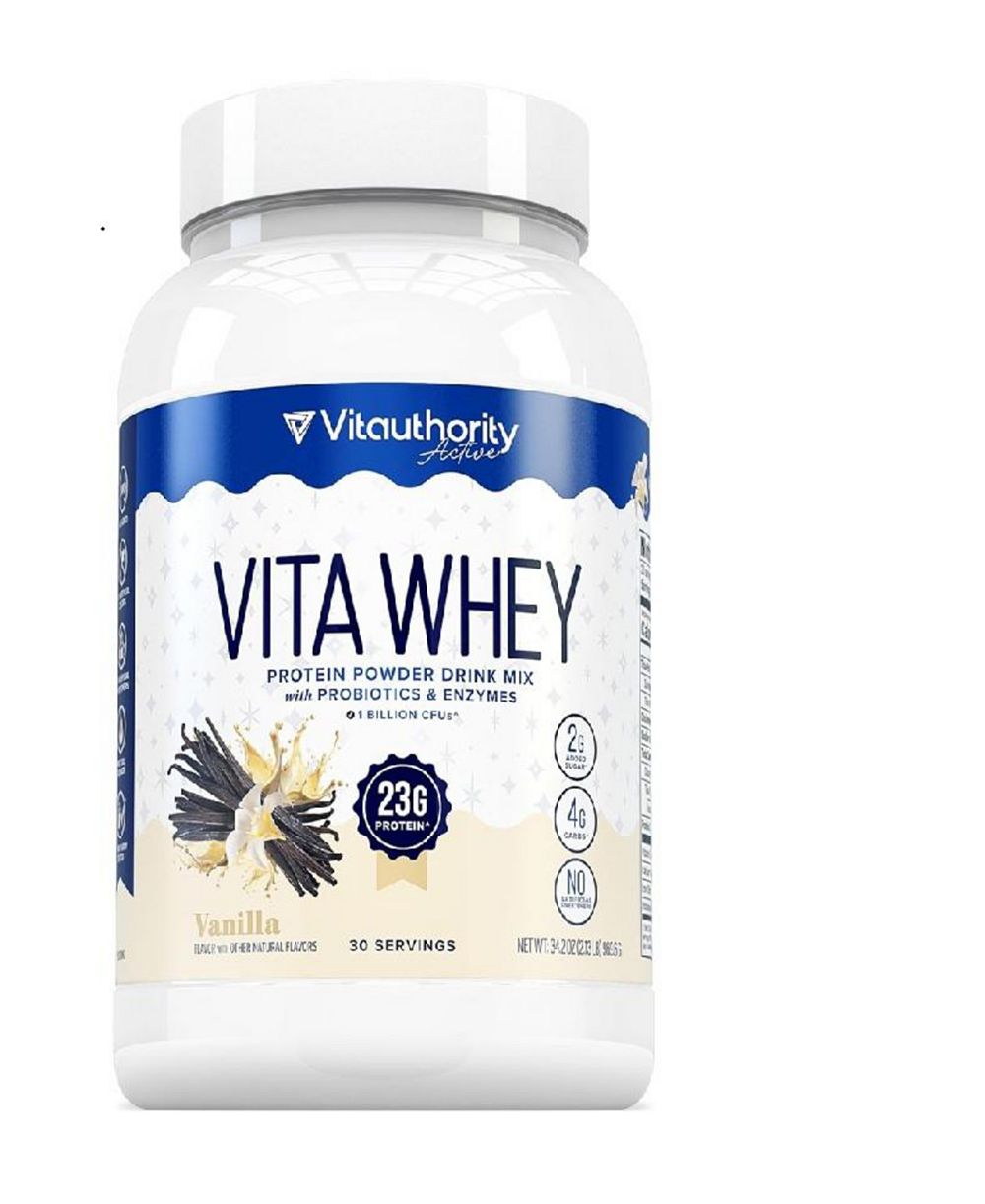 Сыворотка Vitauthority Whey Protein Powder для женщин - Whey Isolate, пробиотики и ферменты для пищеварения и энергии, ванильный вкус, 30 порций