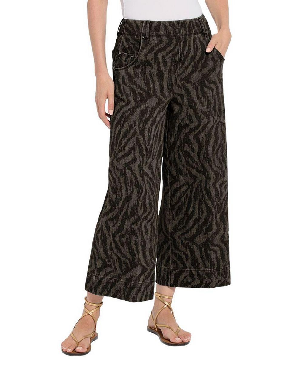 LYSSE Women's Leo Palazzo High-Rise Wide-Leg Animal-Print Denim, 25" Inseam