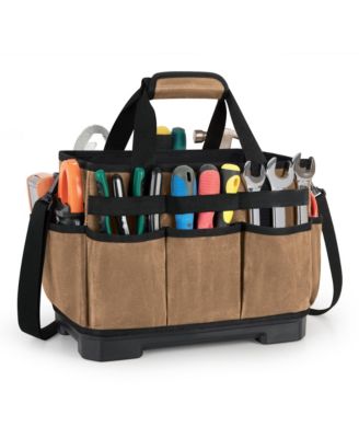XDOVET Waxed Canvas Tool Bag Hard Bottom 8 Pockets