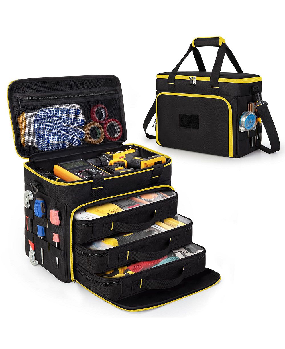 XDOVET 2 Layers Tool Bag With Window Removable Cases Heavy Duty Tote Molle Webbing Detachable Shoulder