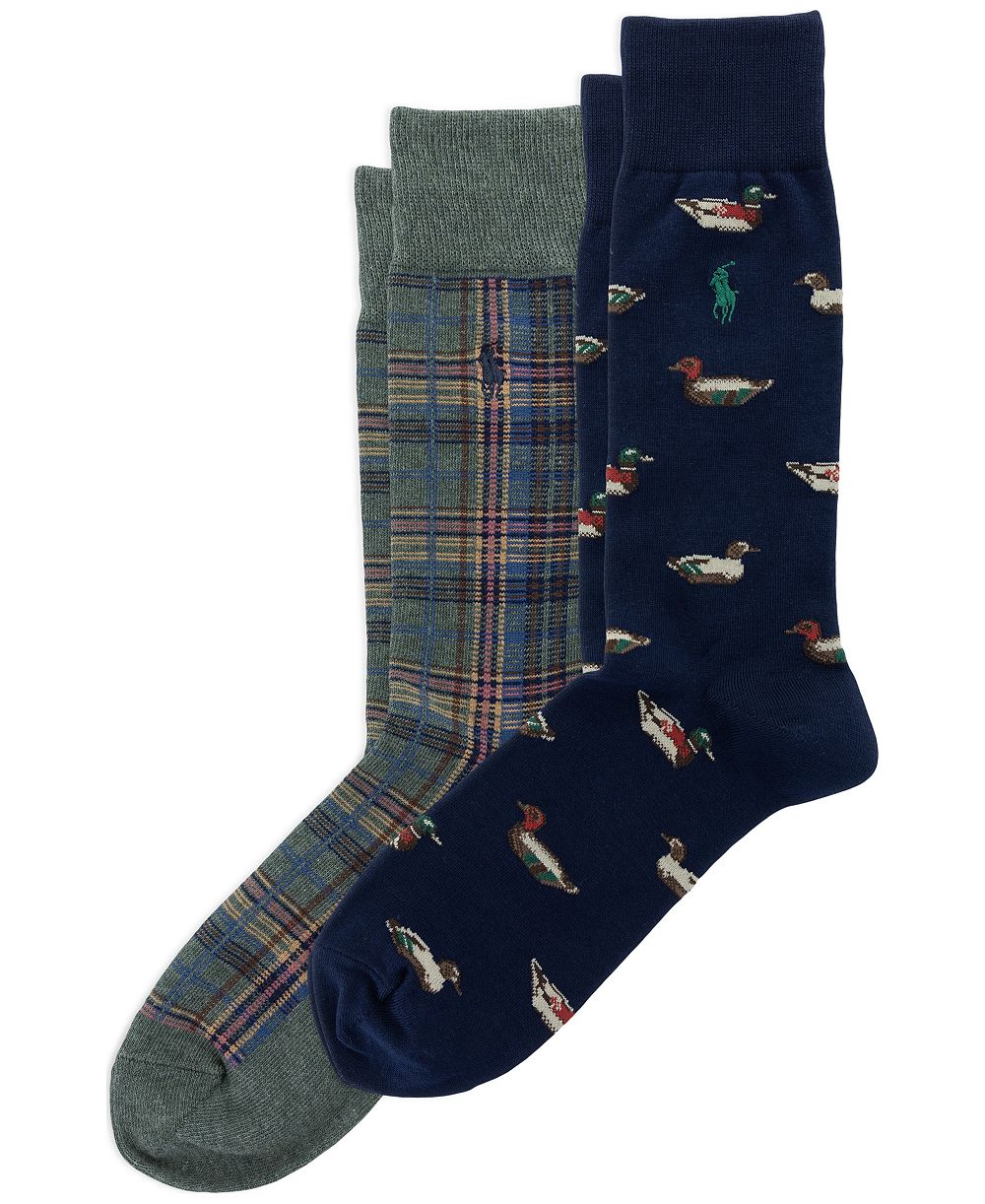 Polo Ralph Lauren Men's Knit In Critters/Plaid Crew Socks, 2-Pack