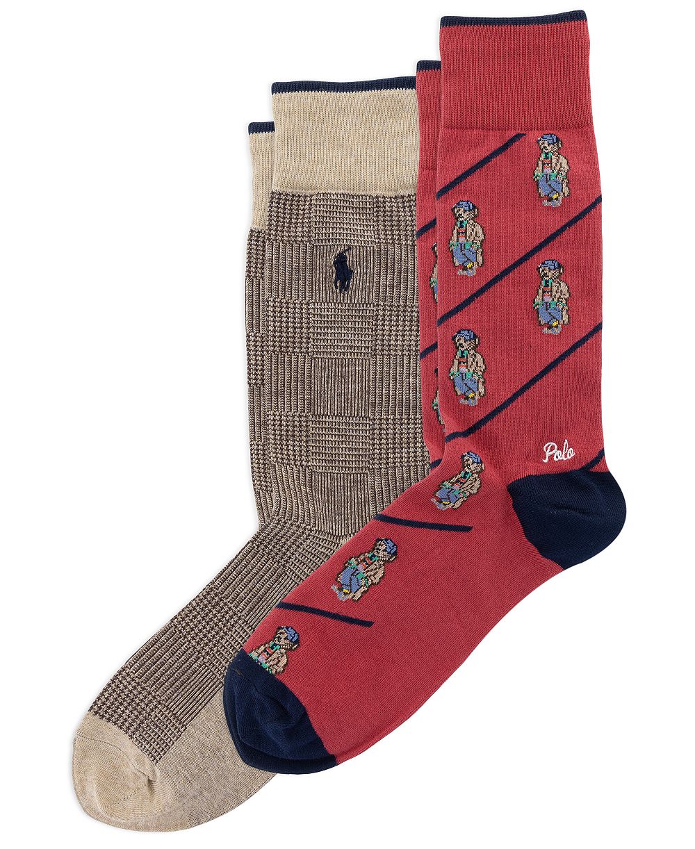 Polo Ralph Lauren Men's Polo Bear Glen Plaid Crew Socks, 2-Pack