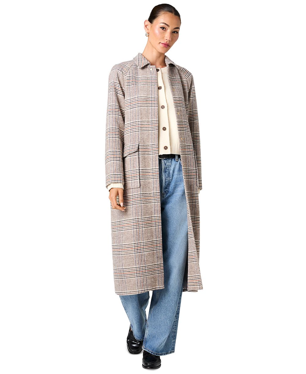 French Connection Women's Sutton Tailored Plaid Long Coat