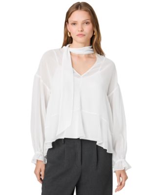 French Connection Women's Marina Tie-Front Chiffon Long-Sleeve Top