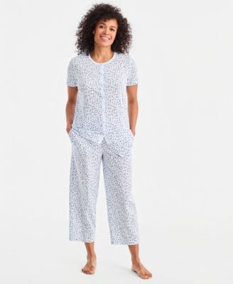 Charter Club Women's 2-Piece Cotton Printed Cropped Pajama set, Created for Macy's