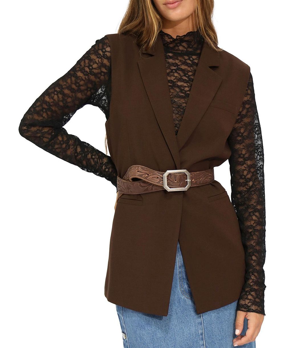 belle & bloom Women's Stand By Me Embossed Leather Belt