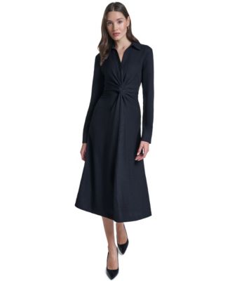 Calvin Klein Women's Collared V-Neck Front-Twist Midi Dress