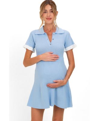 Pinkblush Maternity Short-Sleeve Ruffle Polo Mini Dress