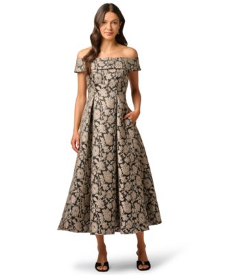 Adrianna Papell Women's Off-the-Shoulder Floral-Print Jacquard Midi Dress