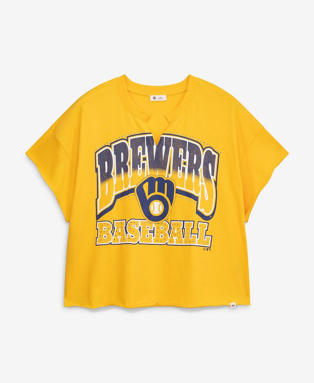 Женская футболка '47 Brand Gold Milwaukee Brewers Plus Size Win Big Oversized Notch-Neck