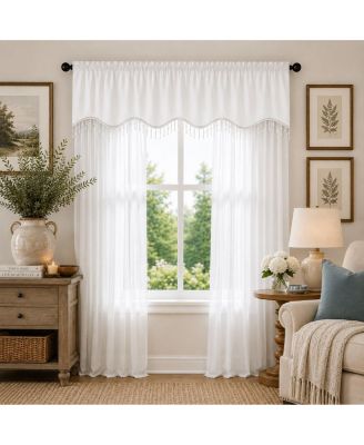Kate Aurora Sheer Elegance 3 Piece Window Curtain And Crystal Beaded Valance Set