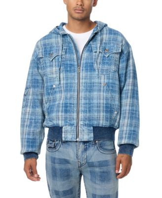 True Religion Men's Hooded Plaid Bomber Jacket