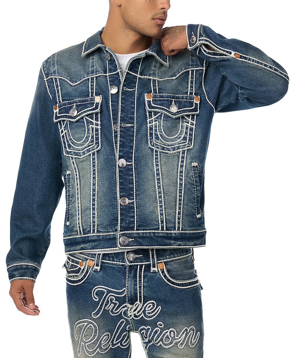 True Religion Men's Jimmy Rope Stitch Oversized Denim Jacket