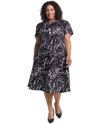 Calvin Klein Plus Floral-Print Fit & Flare Midi Dress