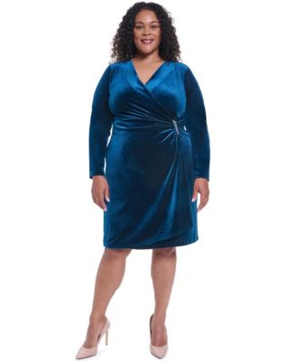 Calvin Klein Plus Velvet V-Neck Long-Sleeve Dress