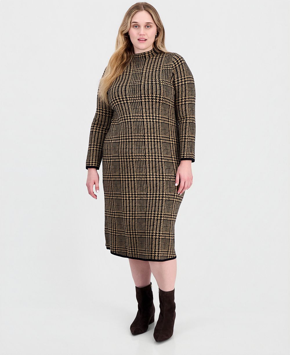 Платье-свитер Robbie Bee Plus Size с длинным рукавом, воротником-стойкой и геометрическим принтом