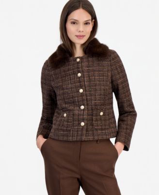 Tahari ASL Women's Cropped Bouclé Plaid Jacket