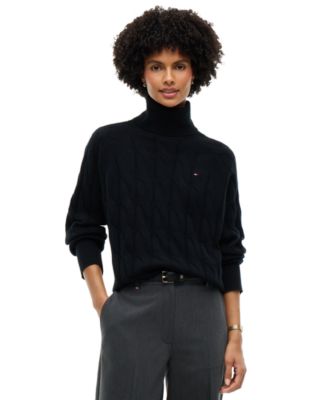 Tommy Hilfiger Women's Cable-Knit Turtleneck Wool Sweater