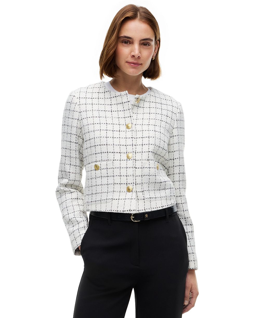 Tommy Hilfiger Women's Festive Bouclé Lady Jack Plaid Cropped Jacket