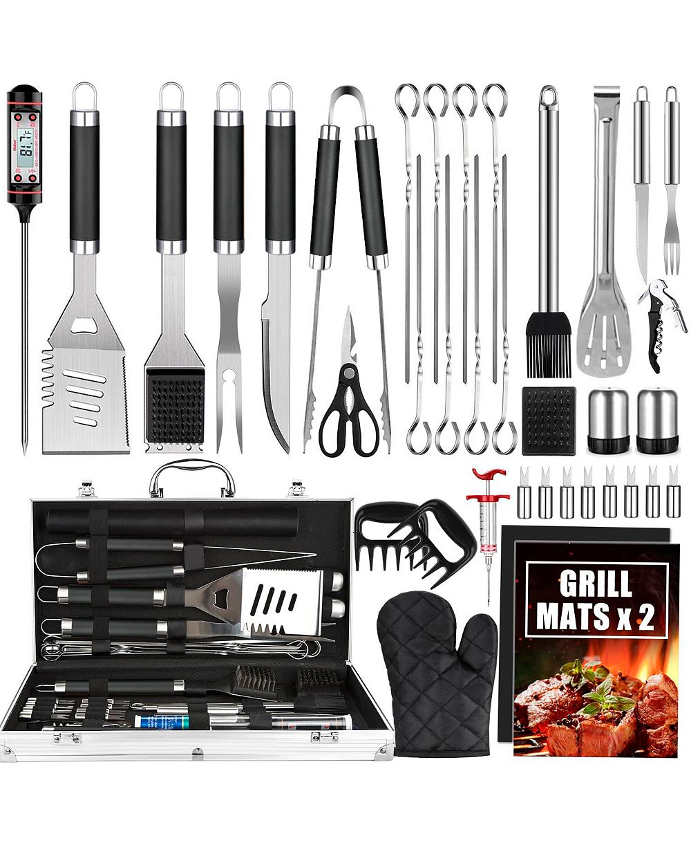 XDOVET BBQ Grill Tools Set 38pieces Stainless Steel Aluminum Case Mats