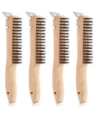 XDOVET Stainless Steel Wire Brush Metal Scraper Wooden Handle Rust Removal Tool