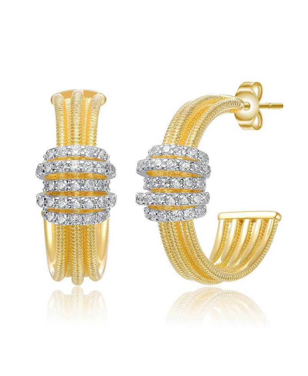 Серьги-кольца Rachel Glauber Brilliant 14K Gold Plated CZ Mesh Bands Half Hoop
