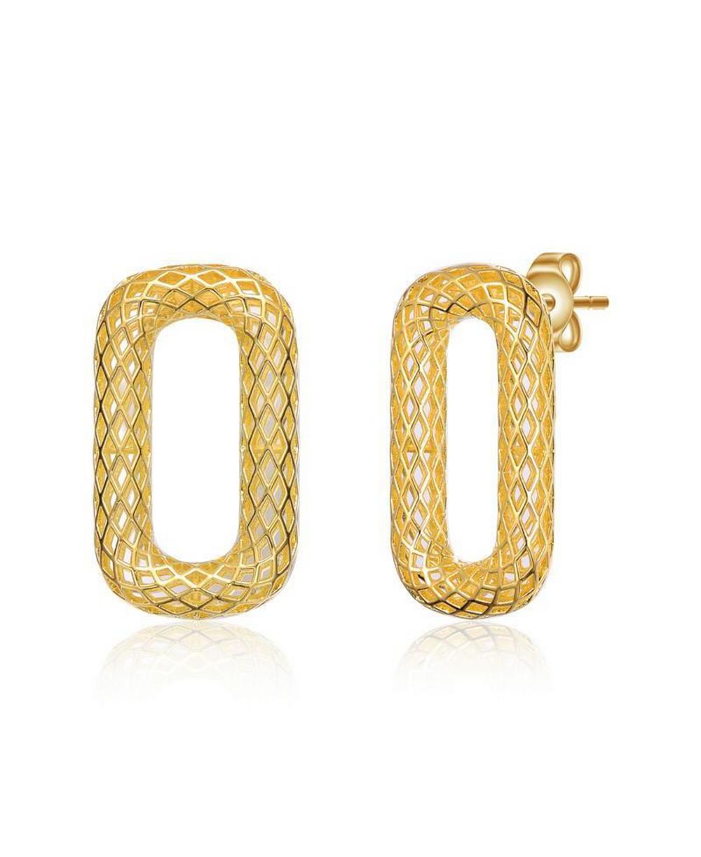 Rachel Glauber Radiant 14K Gold Plated Mesh Rectangular Loops Earrings