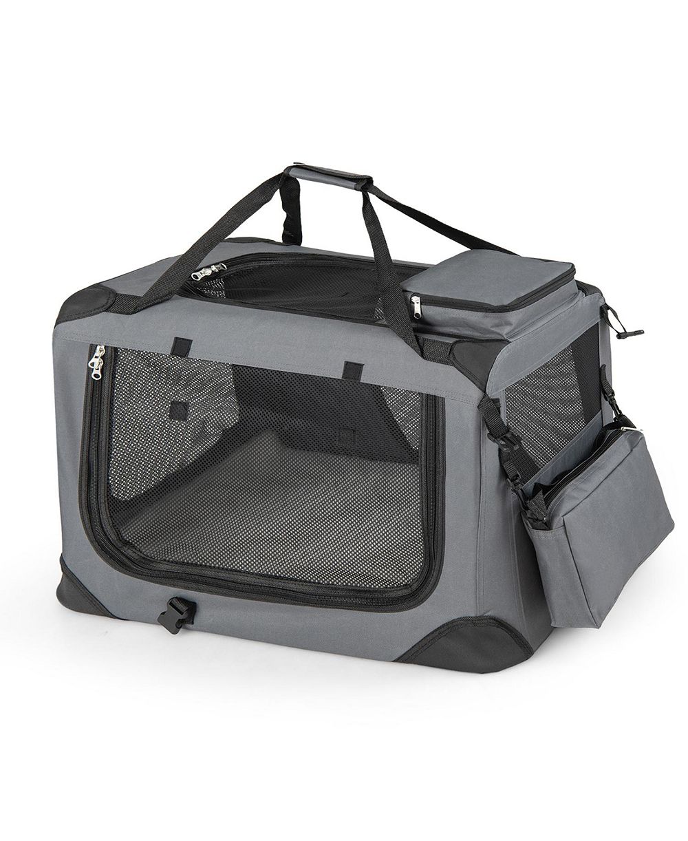 RUIE Collapsible Soft Dog Travel Crate with Mesh Windows and 3 Doors