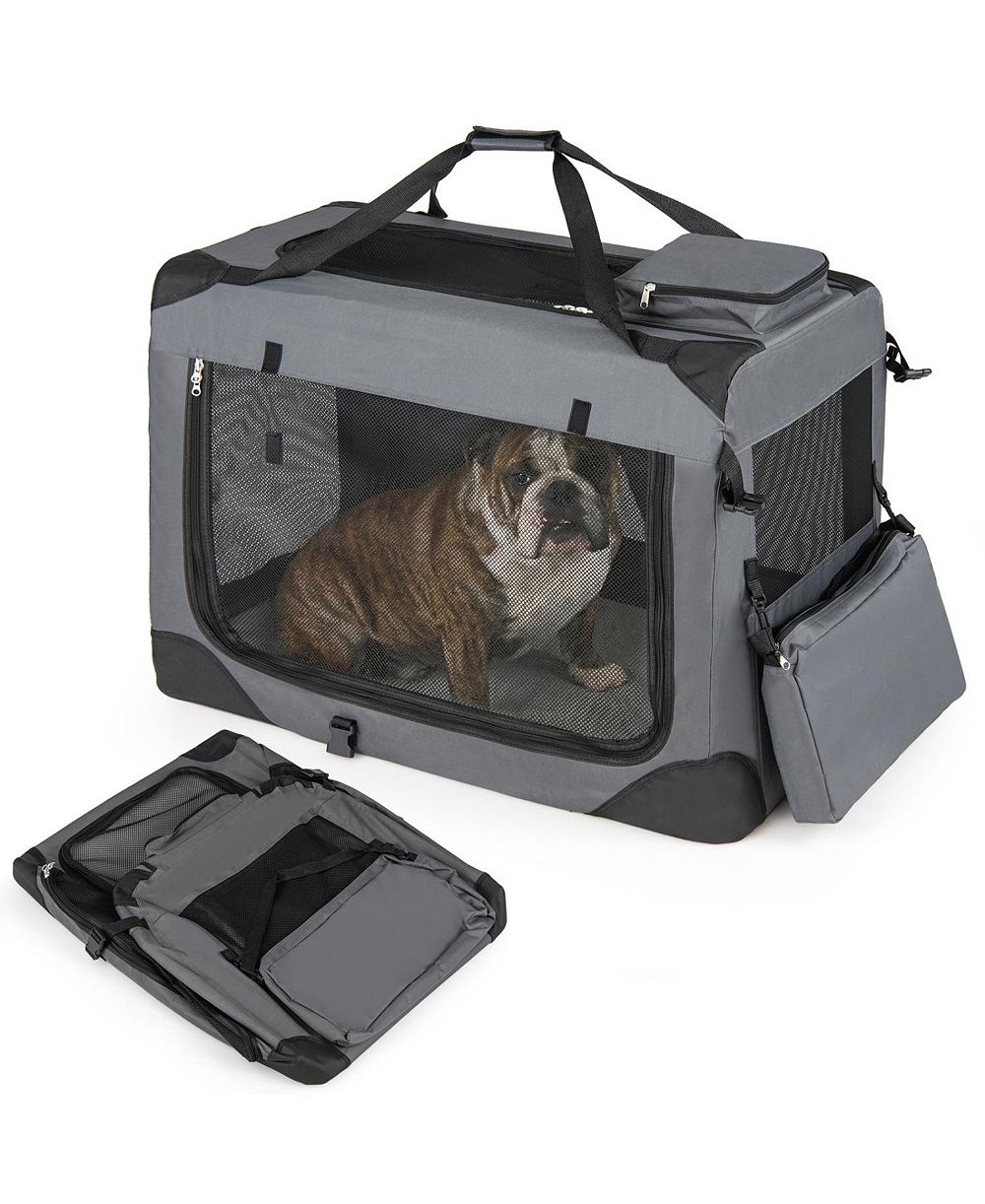 RUIE Foldable Soft-Sided Dog Travel Crate with Mesh Windows and 3 Doors