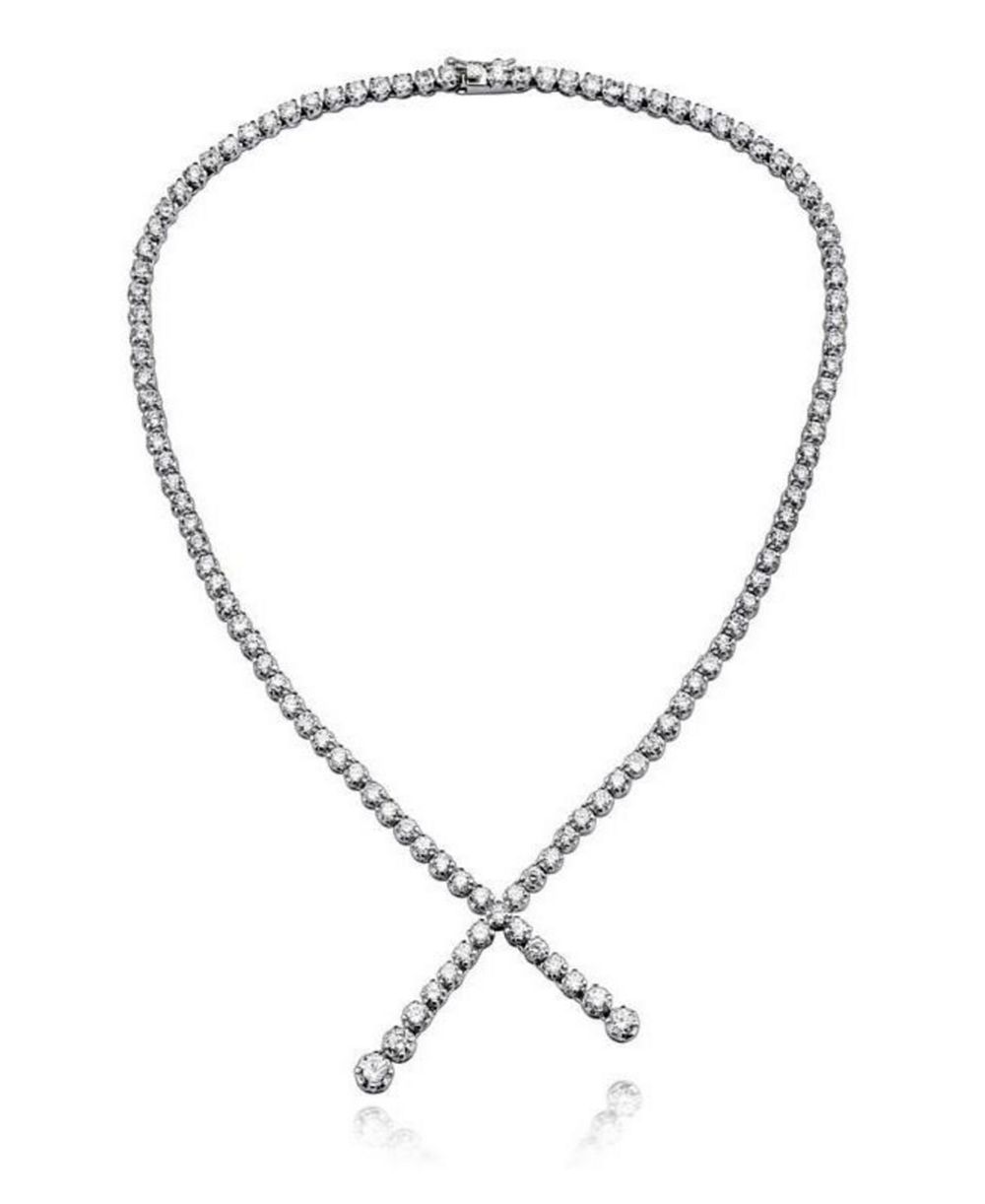 Колье Genevive Brilliant White Gold Plated Sterling Silver CZ Twist