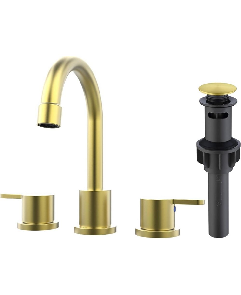 Смеситель BUSDAYS 2 Handle Widespread Bathroom 8 Inch 3 Hole 360 Degree Swivel Spout with Pop Up Drain Assembly