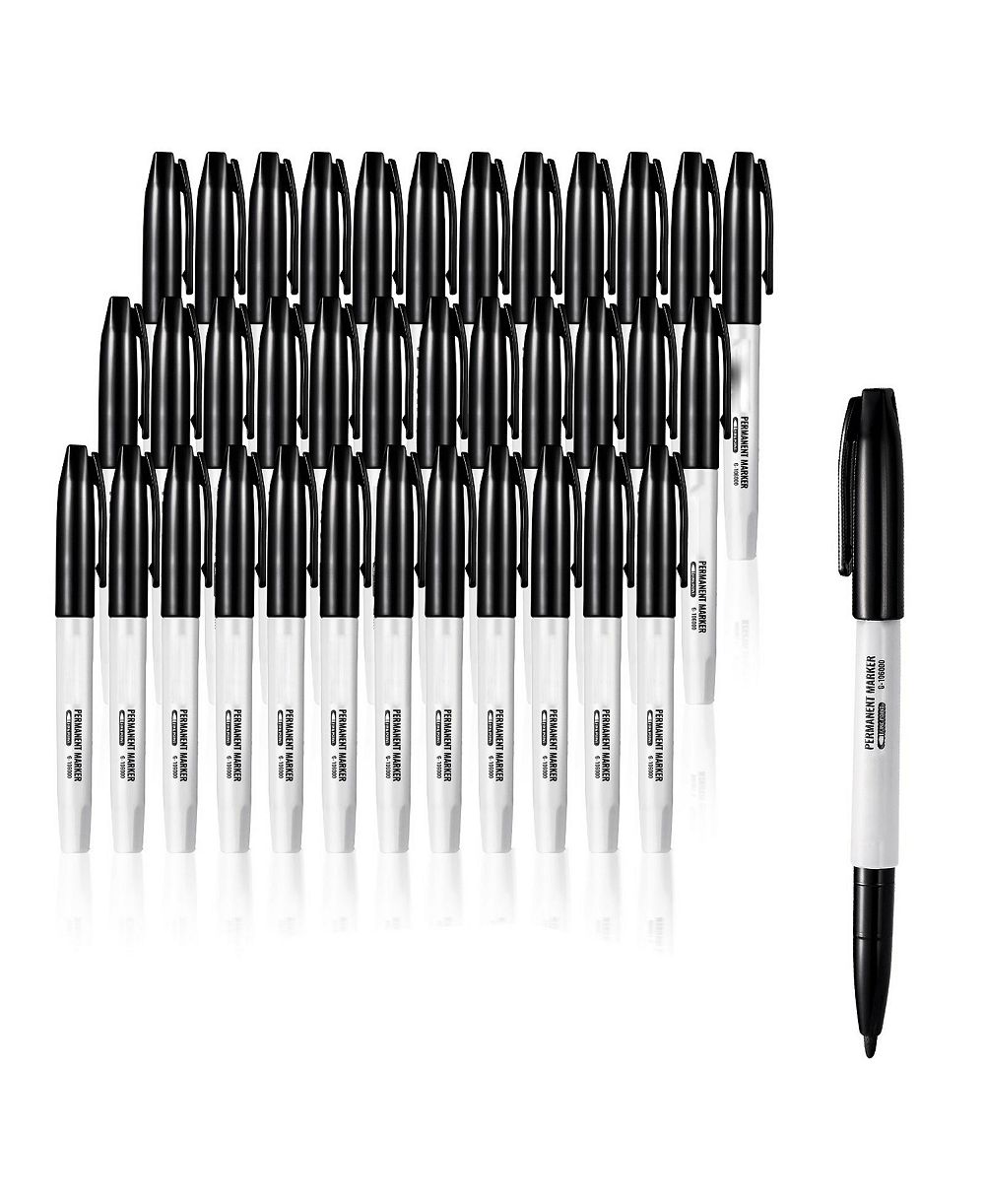 SEVORLEY Black Permanent Markers, 36-Pack Fine Point Marker Set, Quick-Drying and Fade-Resistant