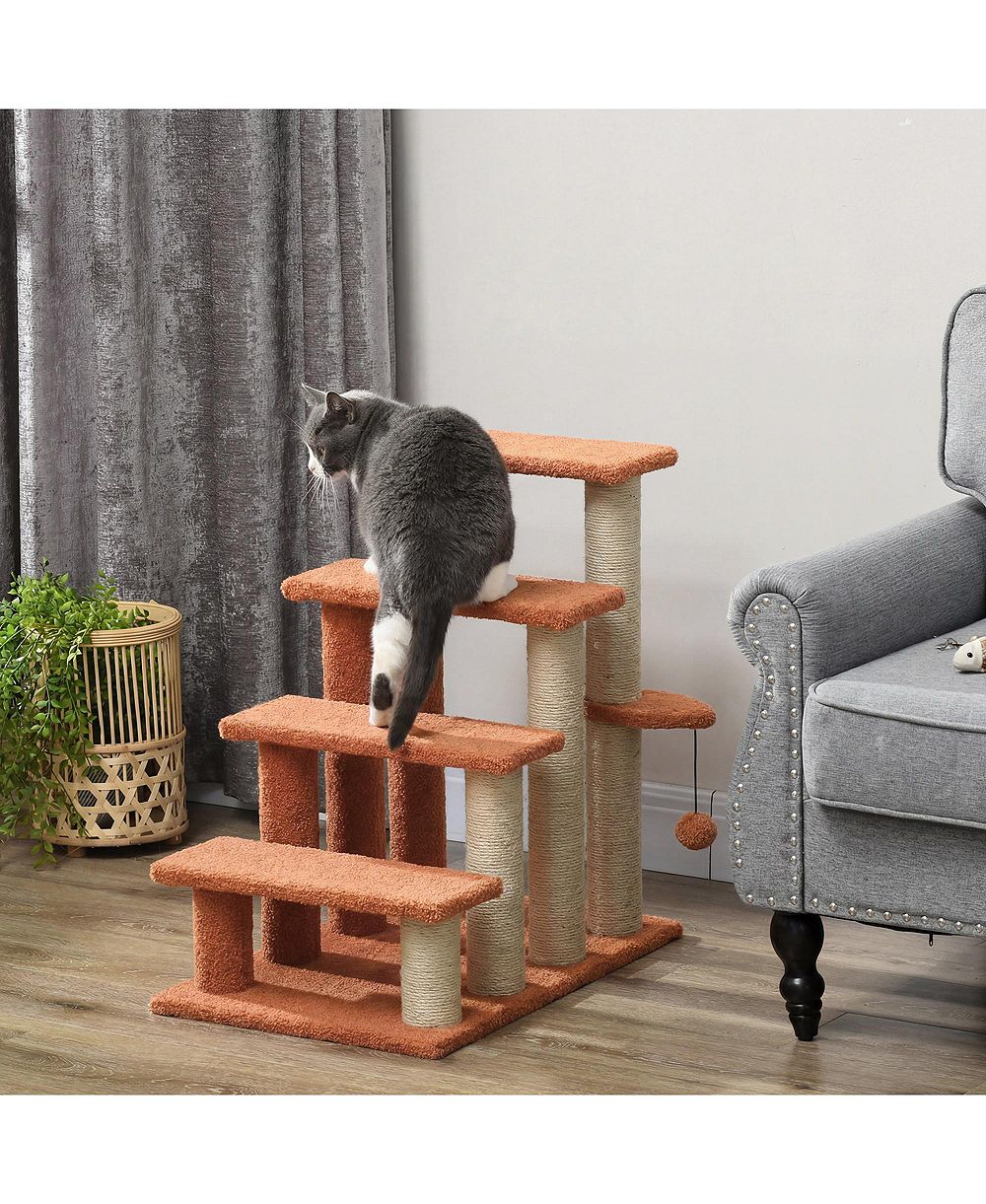 RUIE 4 Level Cat Steps with Scratching Posts for High Beds and Sofas
