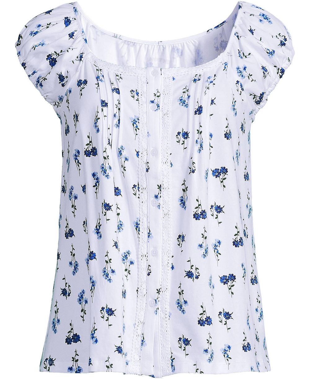 Lands' End Plus Size Sleeveless Lightweight Jersey Pintuck Button Front Blouse