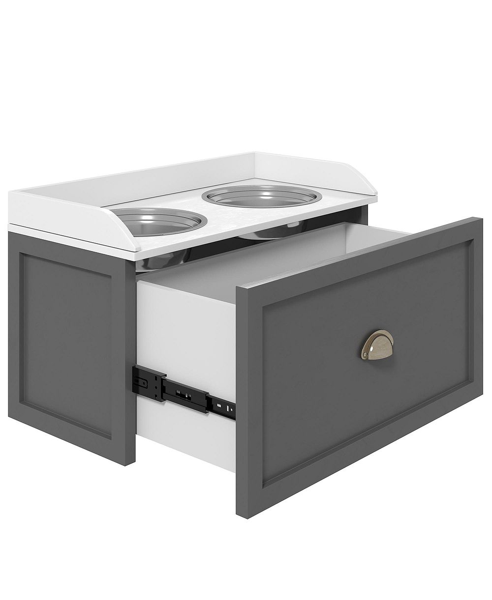 RUIE Elevated Dog Feeding Station with Storage Drawer and Two Raised Bowls for Large Dogs