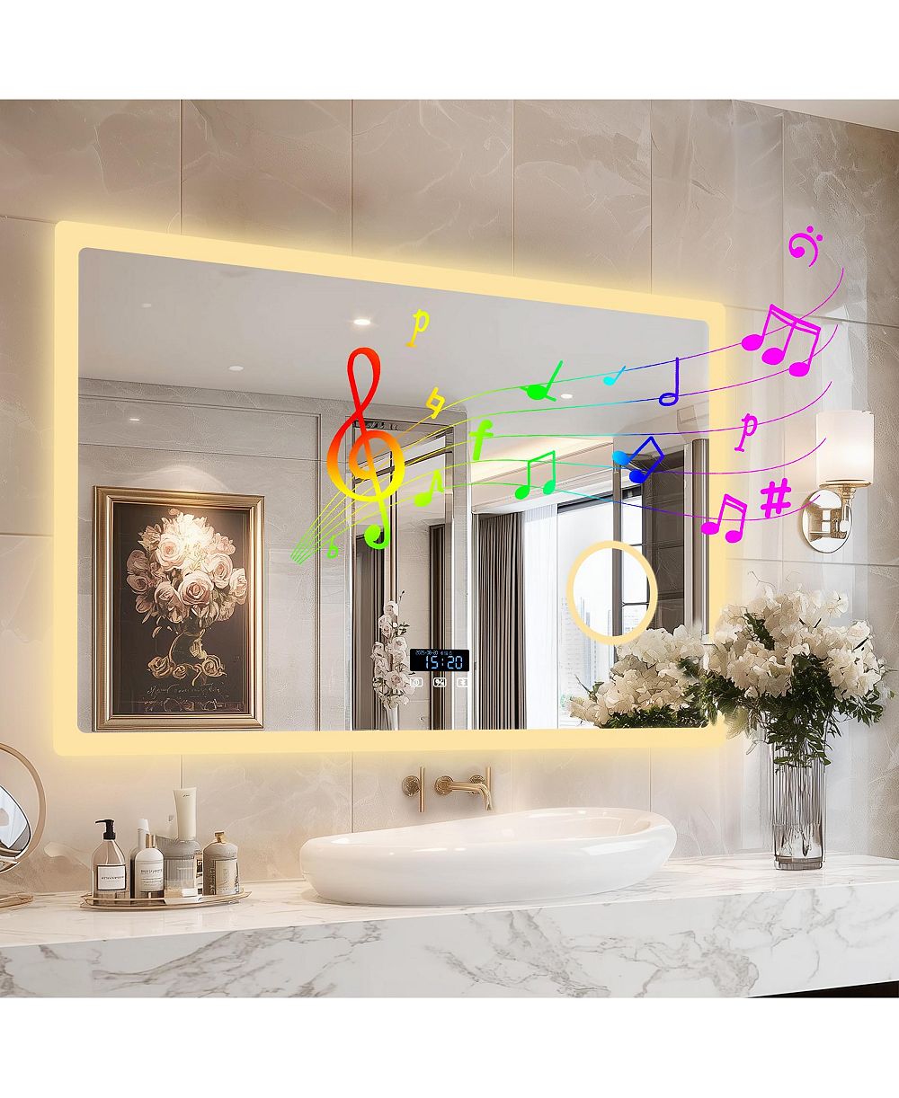 LUVODI Настенное зеркало для макияжа с LED-подсветкой, Bluetooth-динамиком, антизапотеванием и функцией памяти