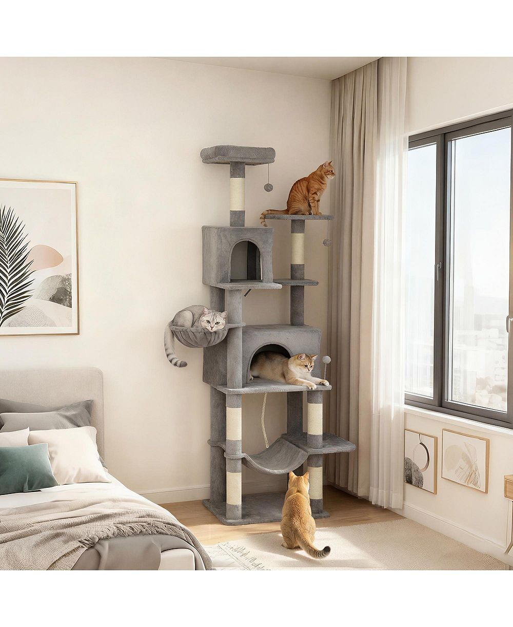 RUIE 80 Inch Multi Level Cat Tower with 2 Condos 2 Hammocks and 6 Sisal Scratching Posts