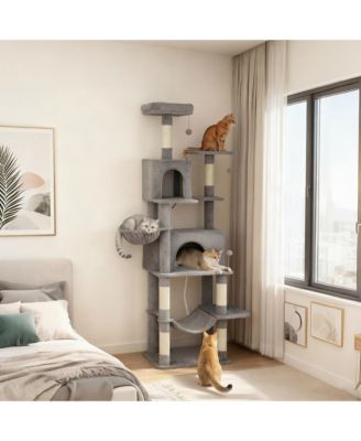RUIE 80 Inch Multi Level Cat Tower with 2 Condos 2 Hammocks and 6 Sisal Scratching Posts