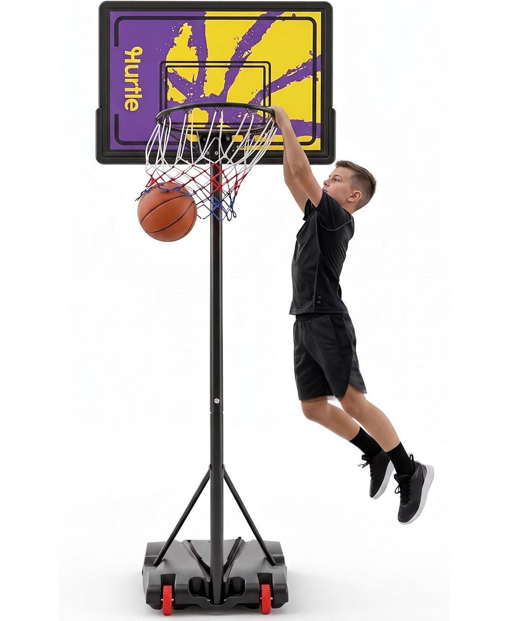 Hurtle Kids Portable Basketball Hoop – Adjustable Indoor Outdoor Basketball Goal with Wheels and Backboard for Kids Play