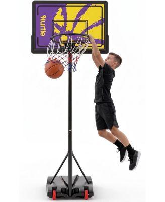 Hurtle Kids Portable Basketball Hoop – Adjustable Indoor Outdoor Basketball Goal with Wheels and Backboard for Kids Play