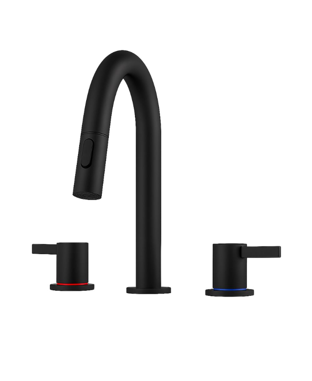 Смеситель BUSDAYS 8 Inch Widespread Lavatory 2 Handle 3 Hole с выдвижным распылителем 360°